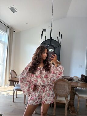 Floral Puff-Sleeve Shirt and Shorts set - Pink
